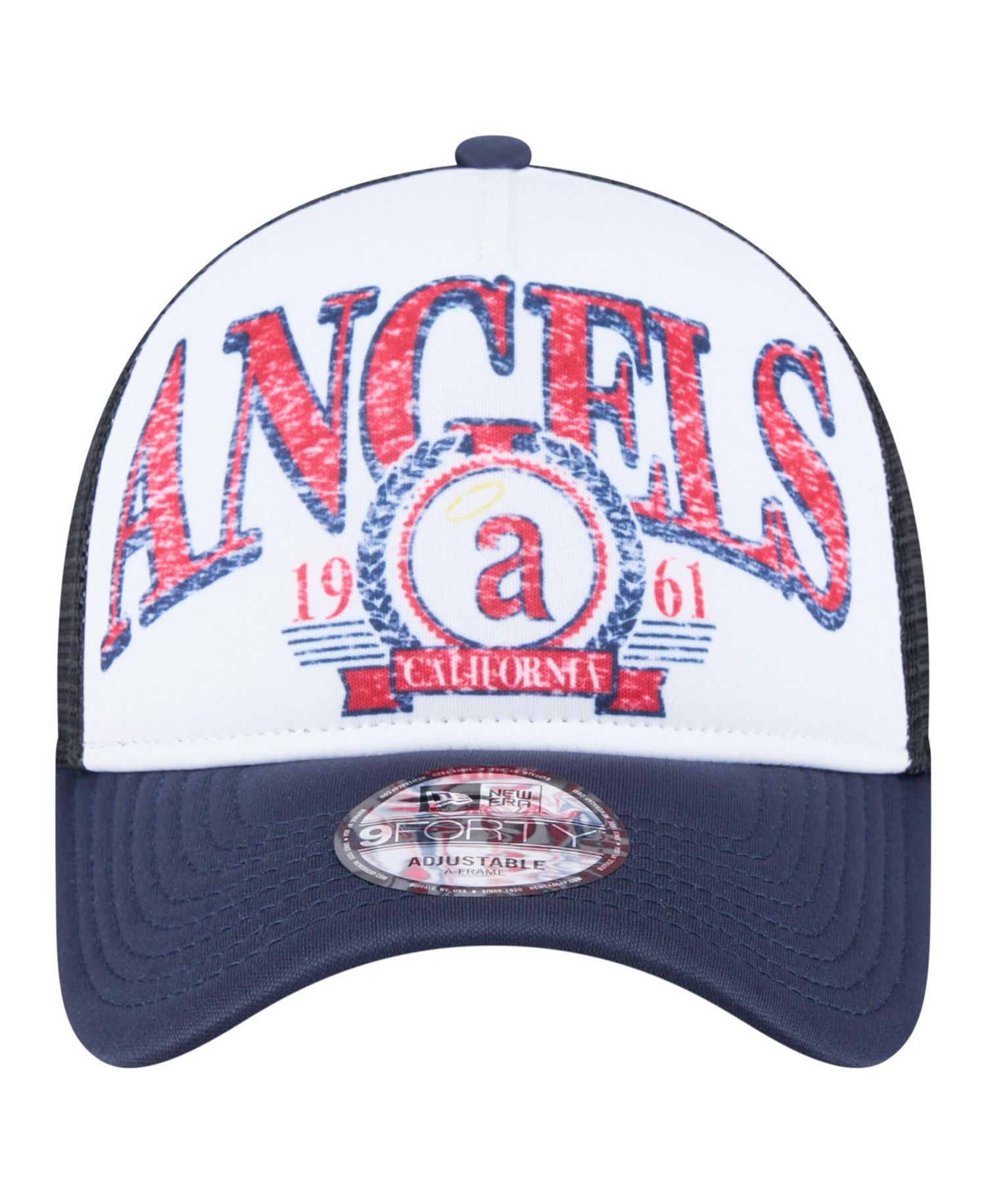 Men's Navy California Angels Distressed 9FORTY A-Frame Adjustable Trucker Hat