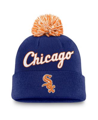 Men's Royal Chicago White Sox Peak Cuffed Knit Hat with Pom