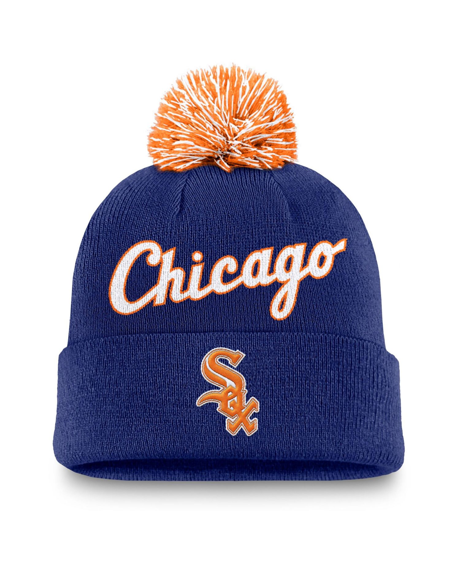 Men's Royal Chicago White Sox Peak Cuffed Knit Hat with Pom
