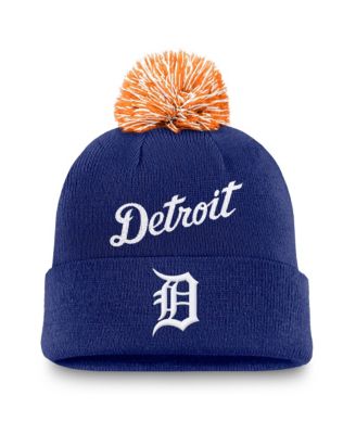 Men's Royal Detroit Tigers Peak Cuffed Knit Hat with Pom