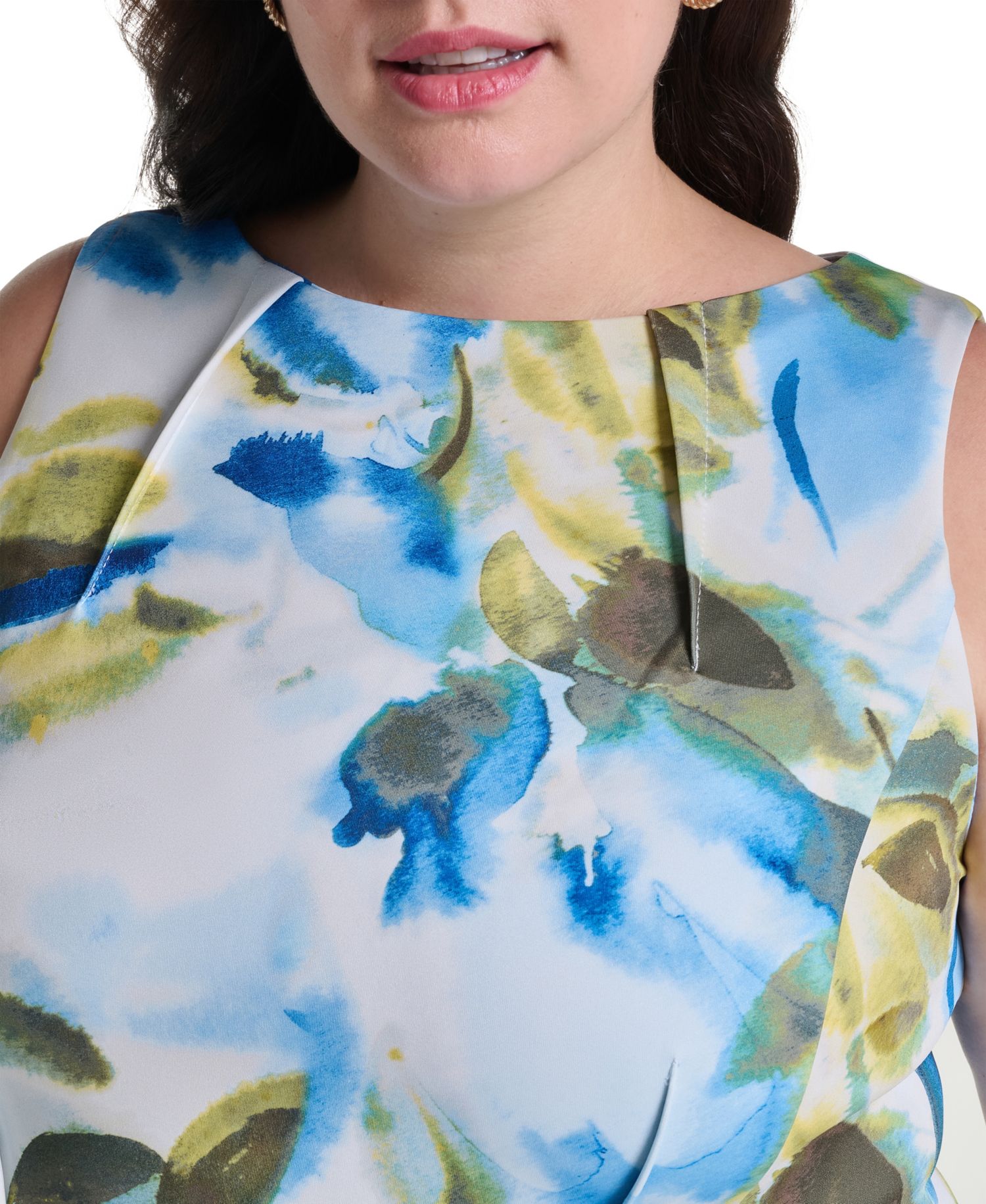 Plus Size Floral-Print Boat Neck Sheath Dress