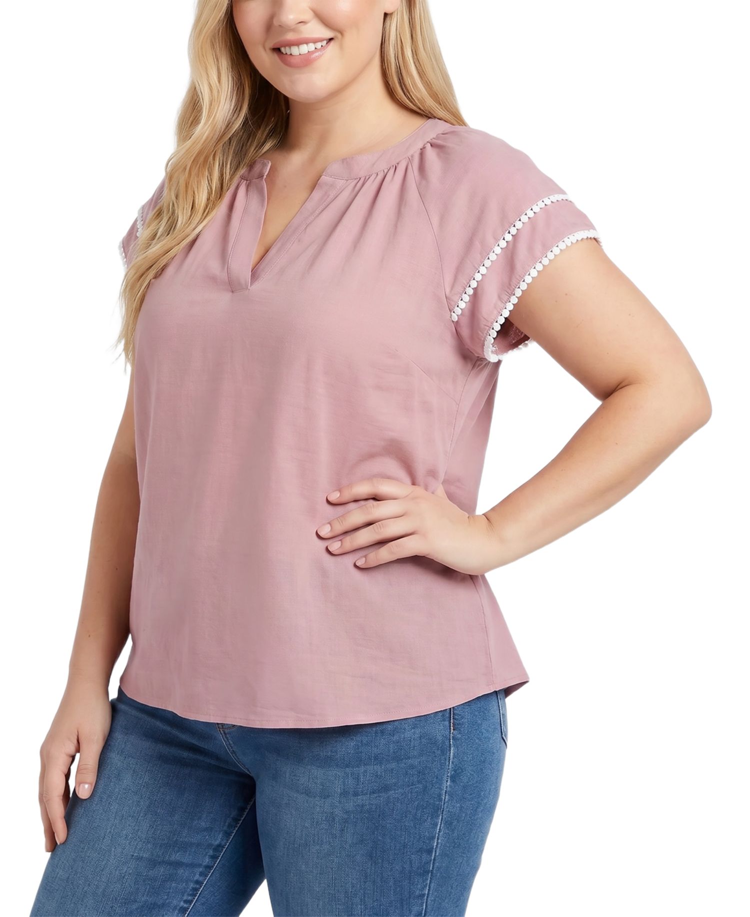 Plus Size V-Neck Double-Layer Short-Sleeve Blouse
