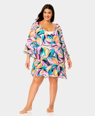 Plus Size V-Neck Flounce Swim Cover-Up Tunic