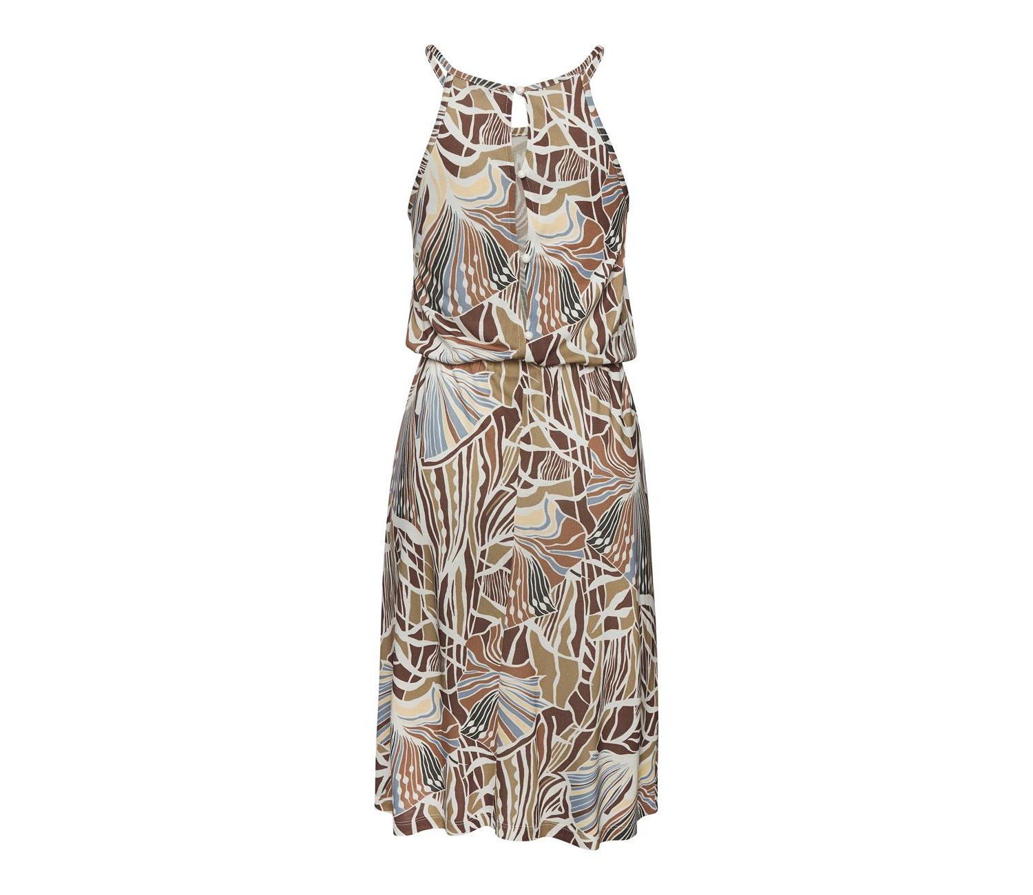 Women's Viscose Printed High Neck A-Line Elastic-Waist Short Dress