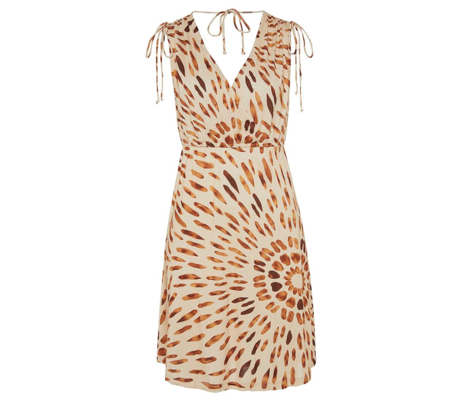 Women's Viscose Printed Tie Detail V-Neck Elastic-Waist Short Dress