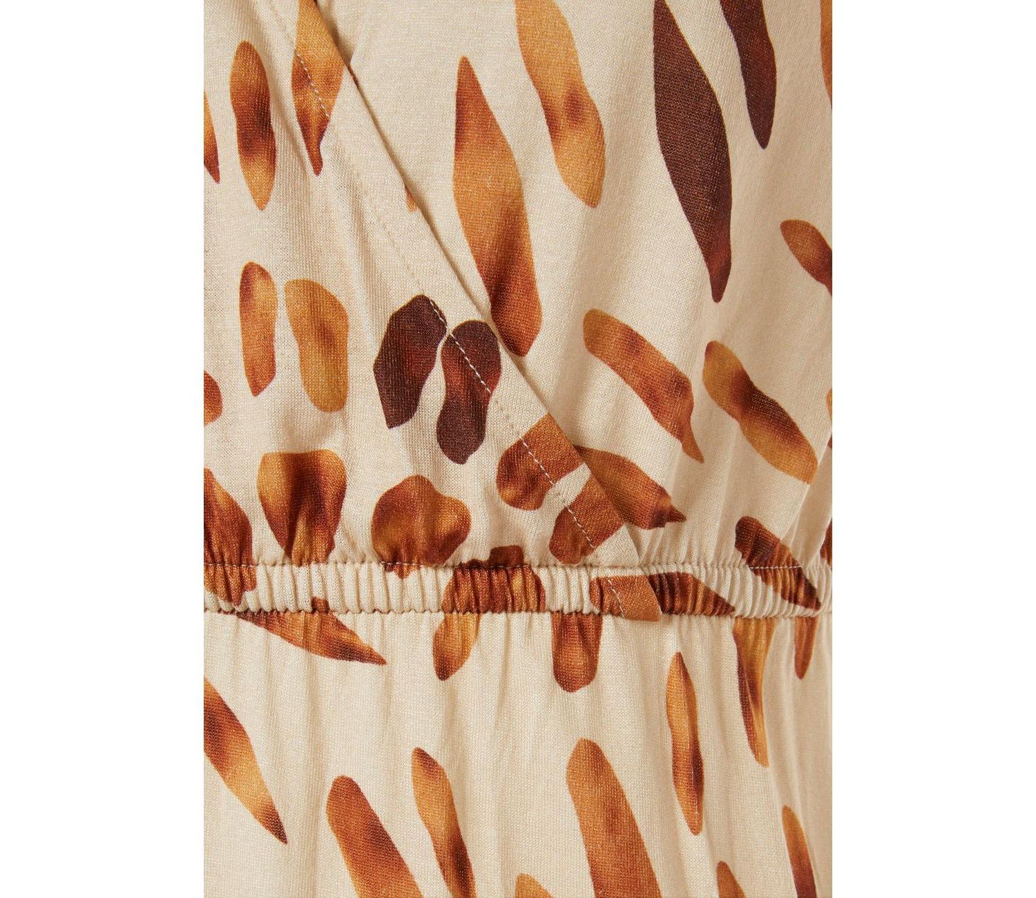 Women's Viscose Printed Tie Detail V-Neck Elastic-Waist Short Dress