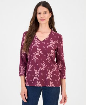 Women's Printed 3/4-Sleeve V-Neck Tee
