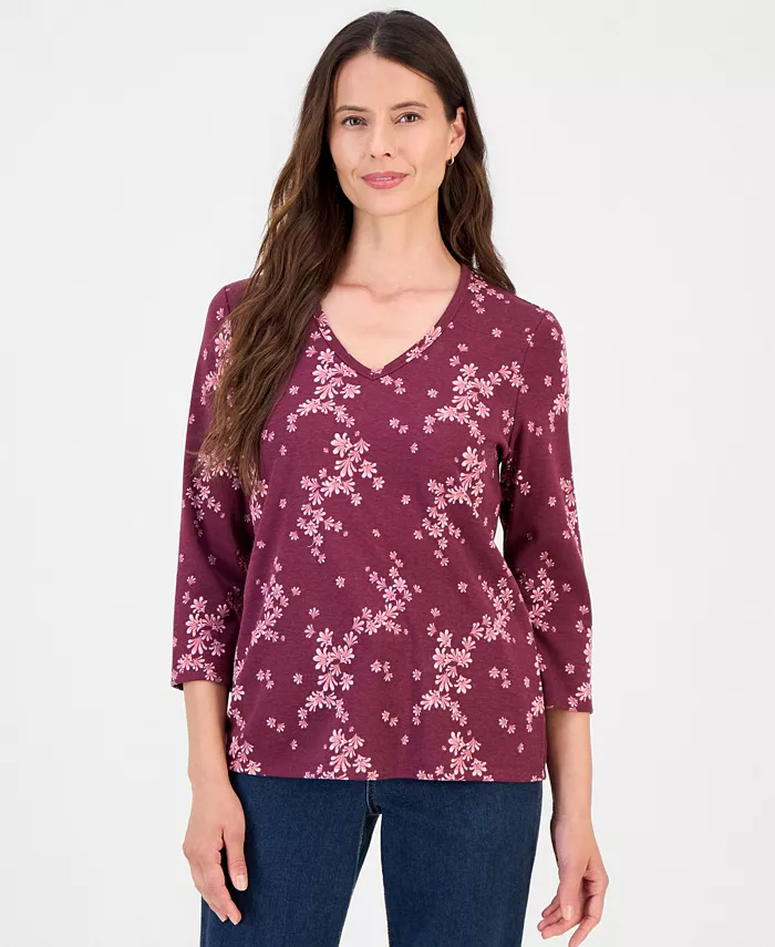 Women's Printed 3/4-Sleeve V-Neck Tee - thumbnail 5