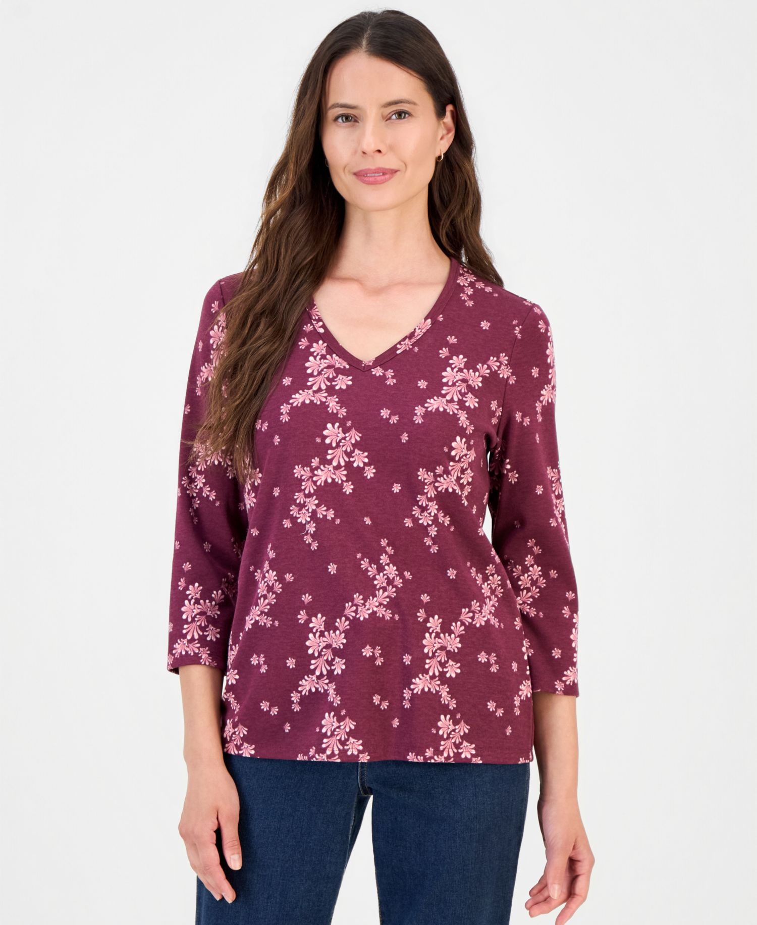 Women's Printed 3/4-Sleeve V-Neck Tee