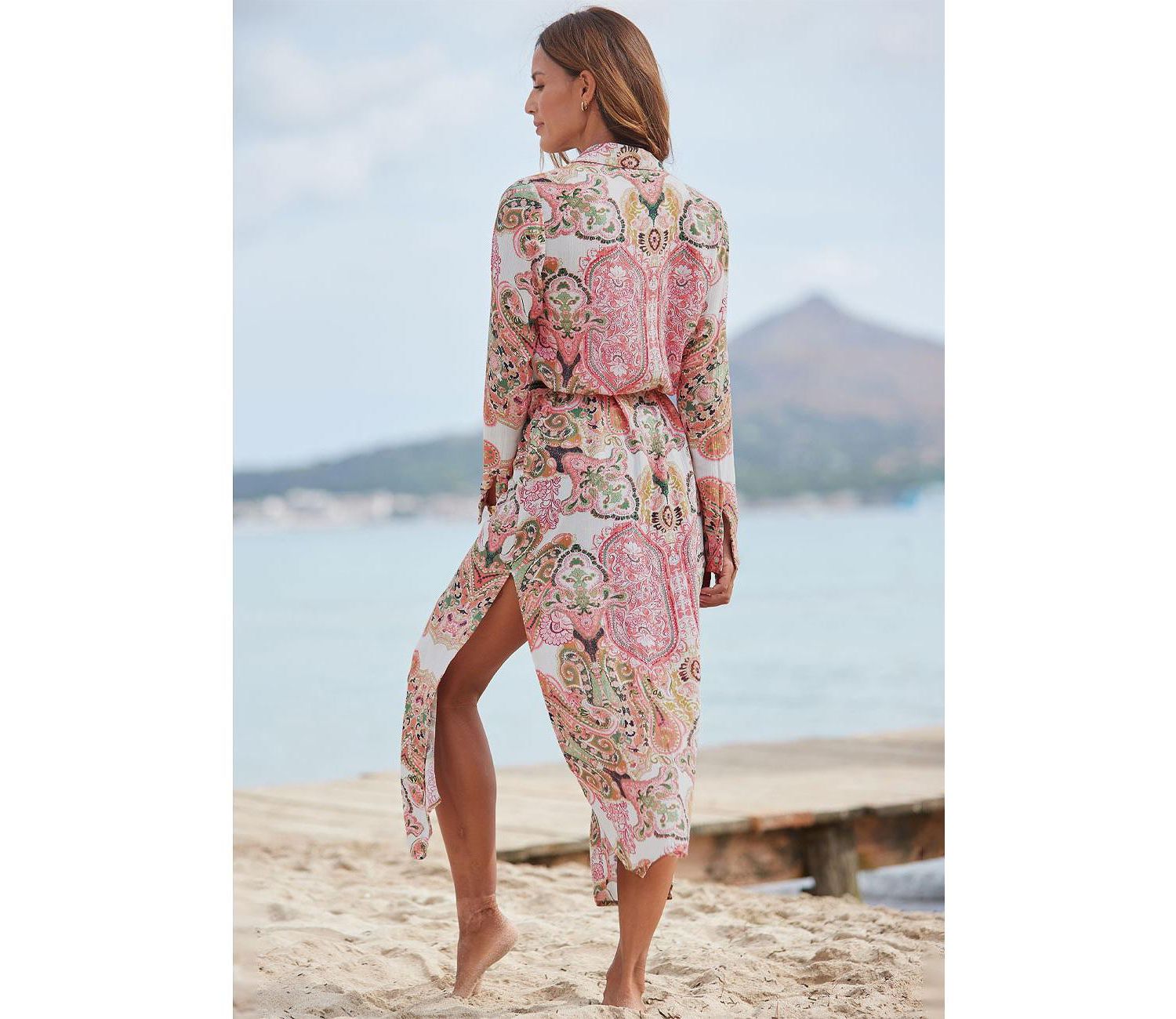 Women's Viscose Printed Button Down Multiway Scoop-Neck Midi Dress