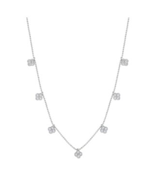 Sterling Silver Cubic Zirconia Clover Drop Station Necklace