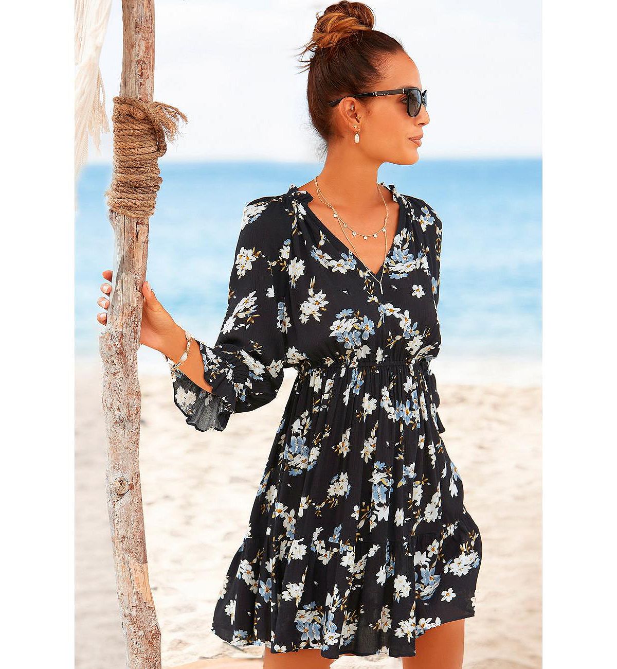 LASCANA Women's Ruffle 3/4 Sleeve Dress view 2 — MAYCSS fashion products