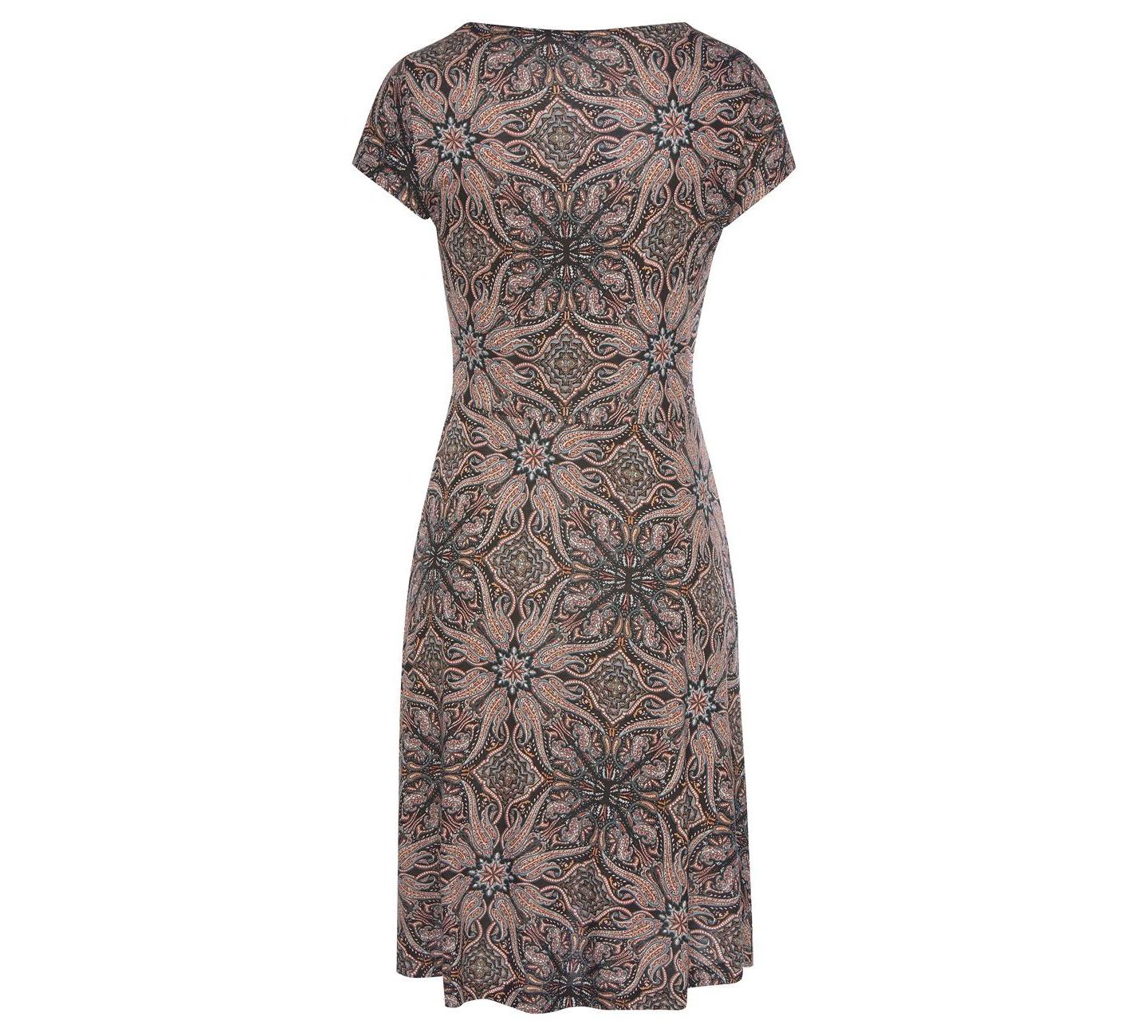 Женское платье LASCANA Viscose Printed Short Sleeve A-Line V-Neck Short, цвет: Коричневый разноцветный — фото 6