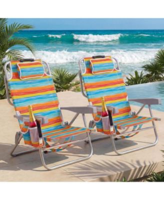 2 Pack Aluminum Lay Flat Beach Chair with Cooler outdoor