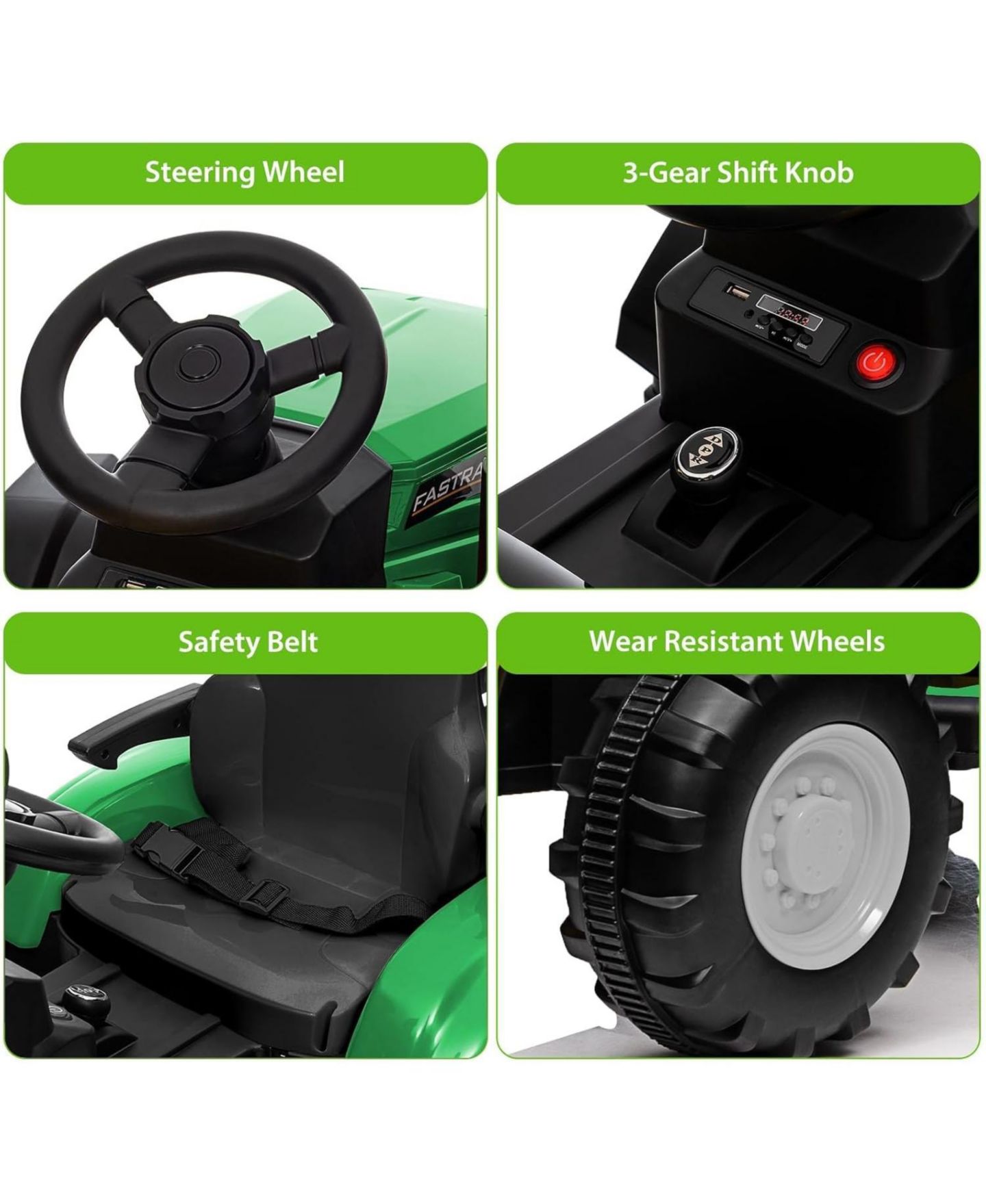 Детская игрушка homfan Ride on Tractor 12V Battery Remote Control with Detachable Trailer, 66 lb. Capacity, от 3 лет, цвет: Зелёный — фото 3
