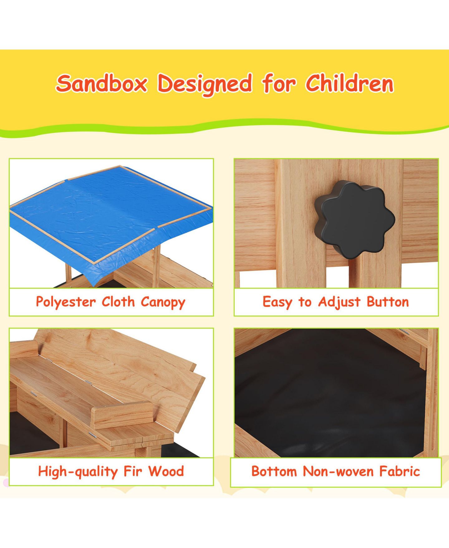 Детская игрушка homfan Large Wooden Sand and Water Table with Adjustable Canopy, Ages 3+ — фото 6