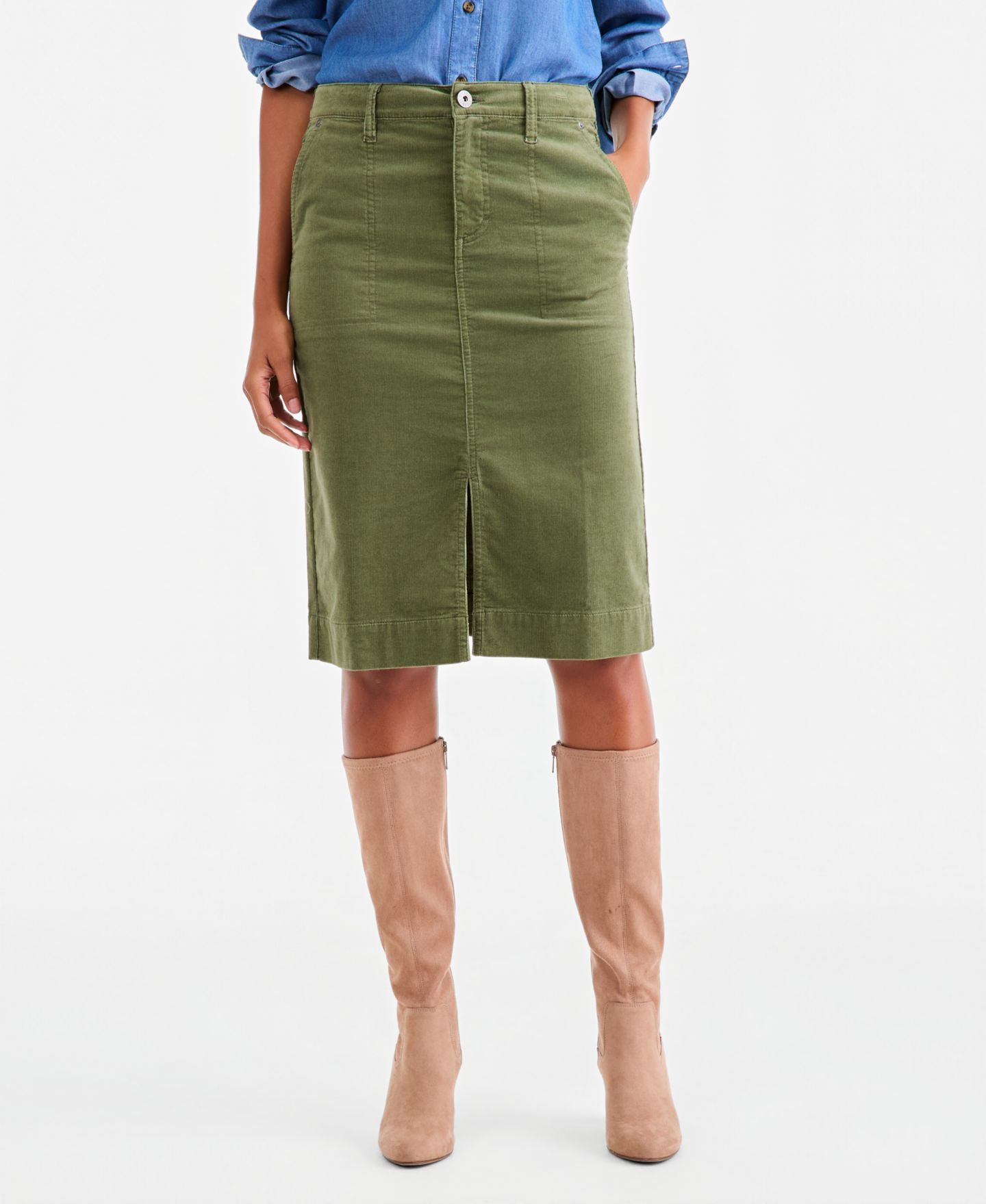 Женская юбка Style & Co High-Rise Corduroy Midi, цвет: Зелёный — фото 3