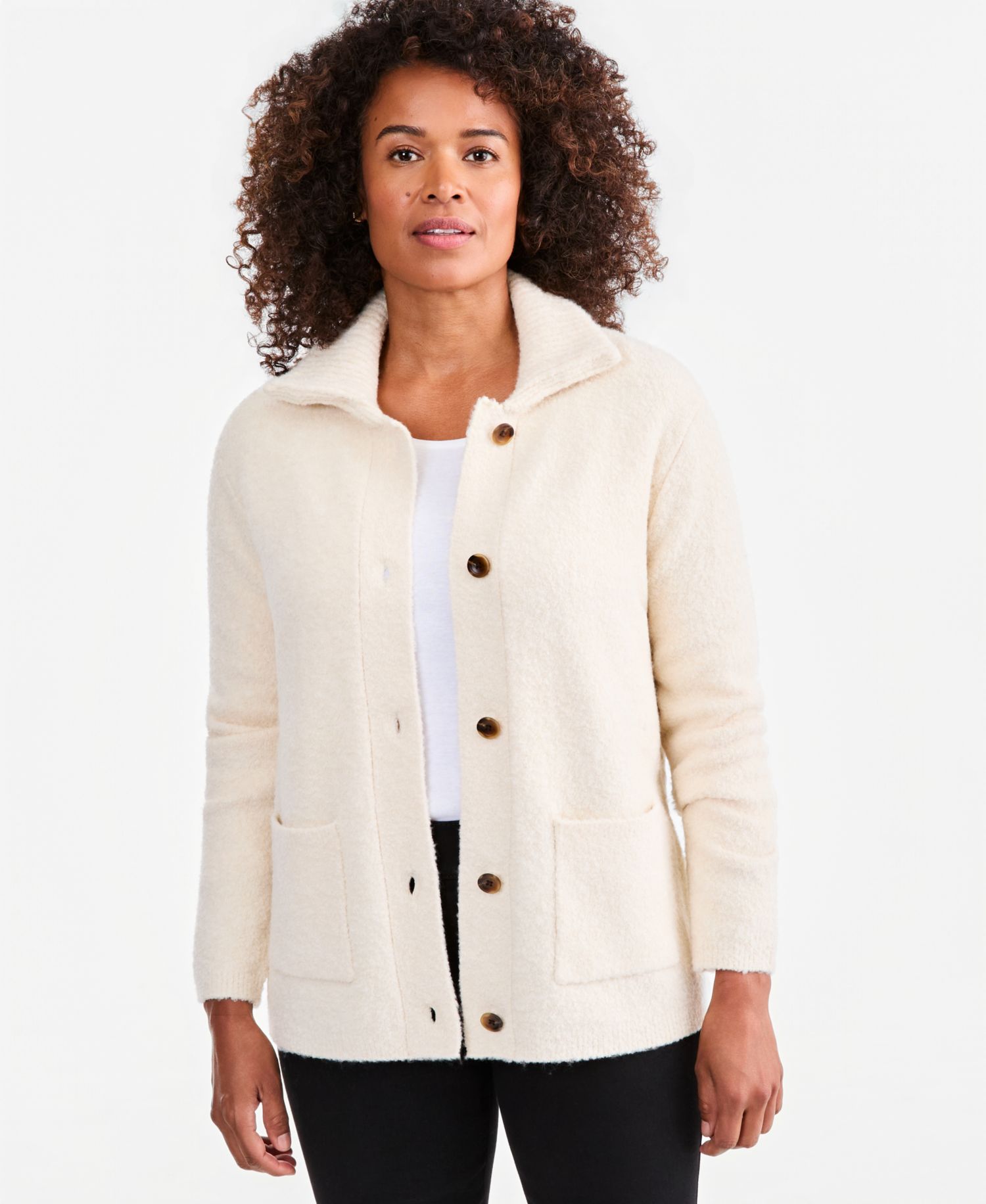 Women's Boucle Button-Front Cardigan