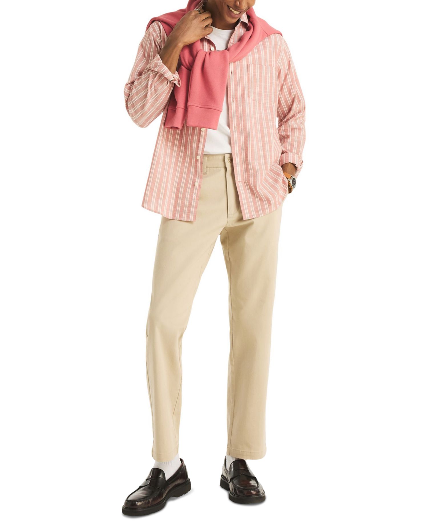 Men's Textured Strip Long-Sleeve Shirt