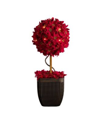 21" Pre-Lit Artificial Christmas Poinsettia Single Ball Topiary Tree