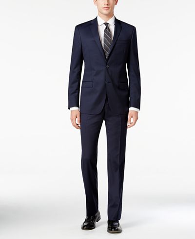 DKNY Men's Slim-Fit Navy Tonal Check Suit