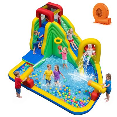 Outdoor Inflatable Splash Water Bounce House Jump Slide with 550W Blower Kids