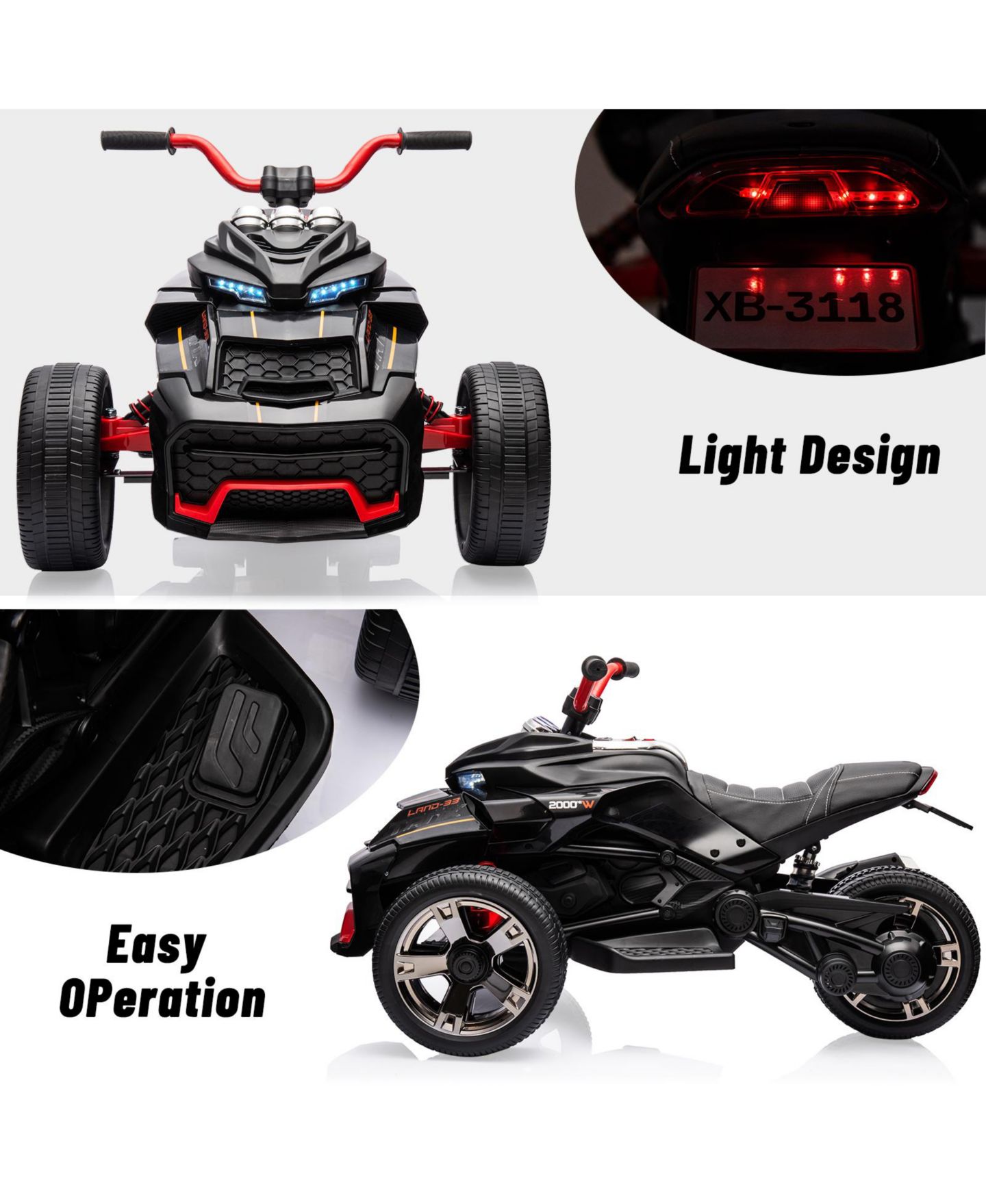 Детская игрушка homfan Powerful 12V 3-Wheel Electric ATV Motorcycle with Remote Control, 66 lbs Capacity, Ages 3+, цвет: Чёрный — фото 5
