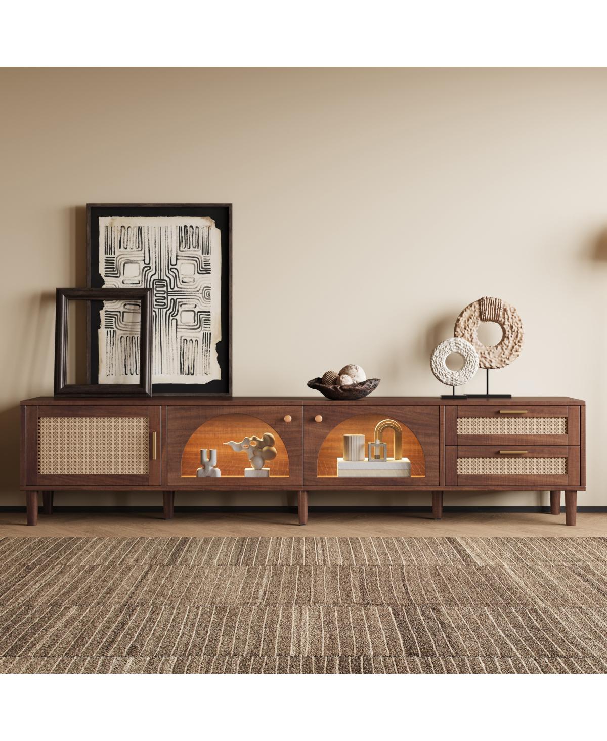 Streamdale Furniture 86'' Tv Stand with Led Lights 2 Drawers and Glass Storage for Living Room
