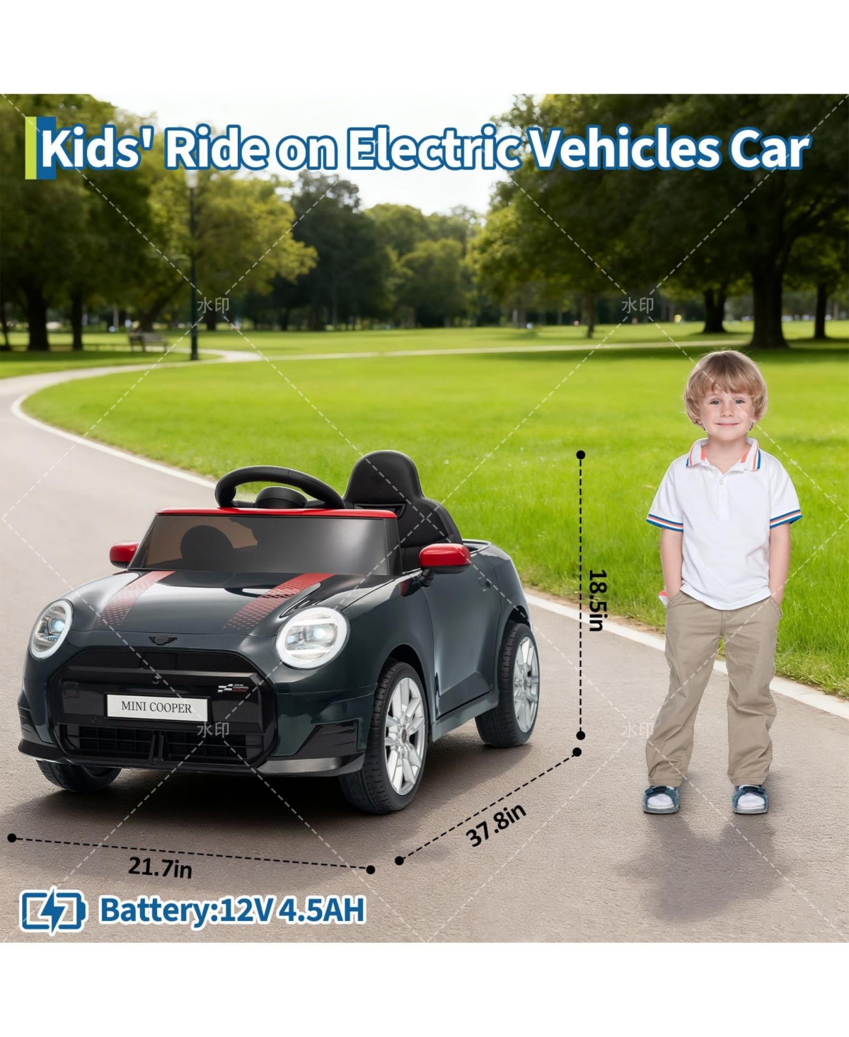 homfan 12V Mini Cooper Officially Licensed Remote-Control Electric Ride-On Car with Led Lights, Up to 66 lbs, Ages 3-8