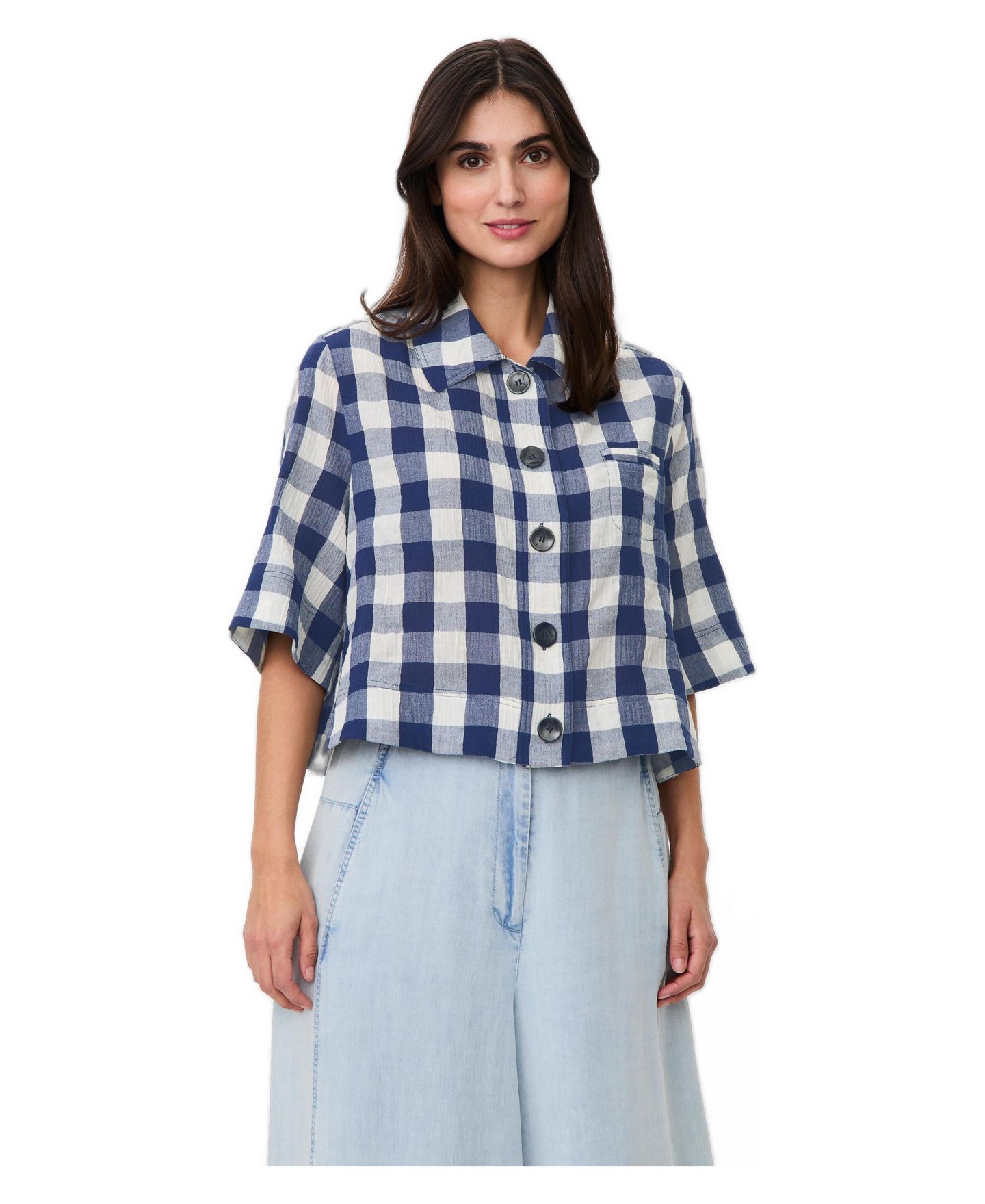 Женская рубашка Masai Copenhagen Maisariel Short-Sleeve Gingham Boxy, цвет: Синий — фото 1