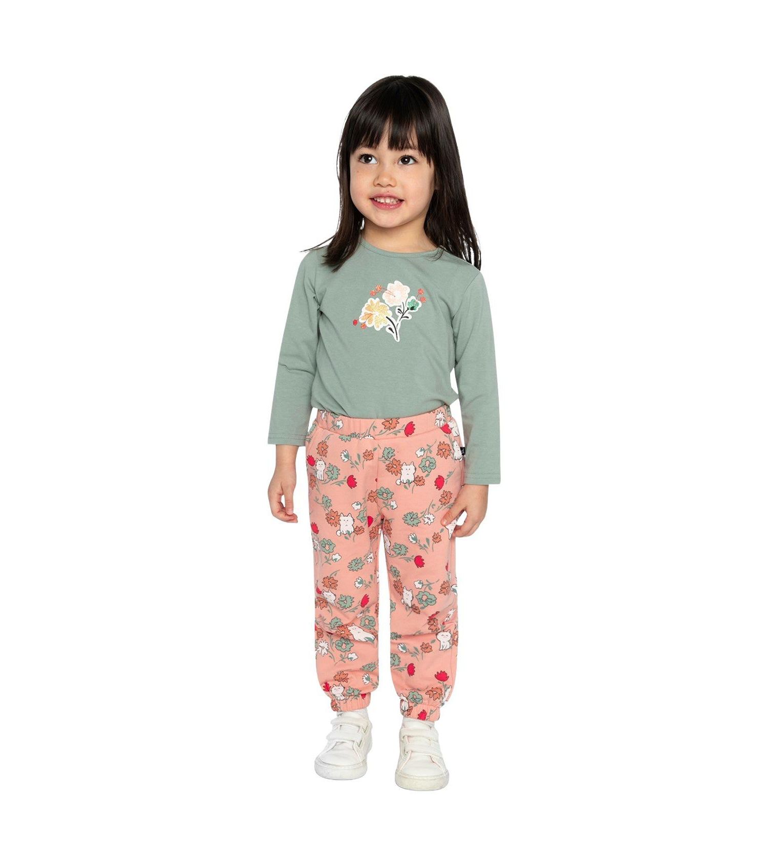 Little and Big Girl(6-8) Cotton Long Sleeve T-Shirt Sage