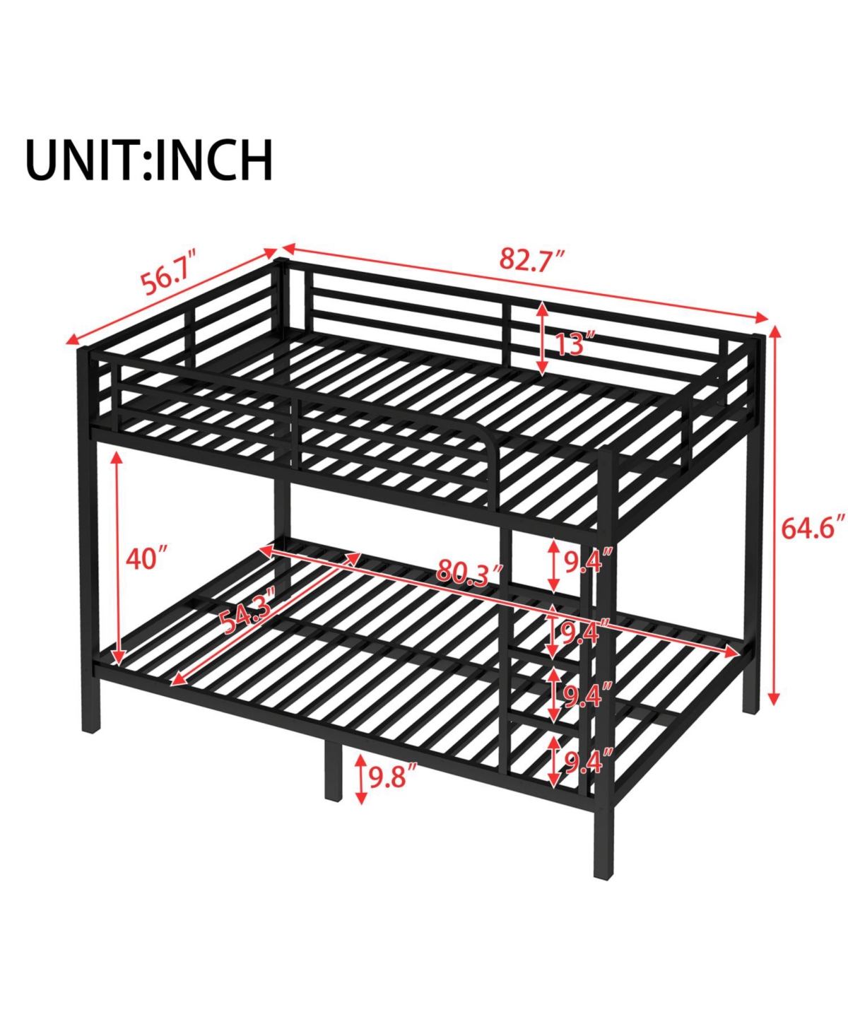 Streamdale Furniture Metal Full Xl over Full Xl Bunk Bed