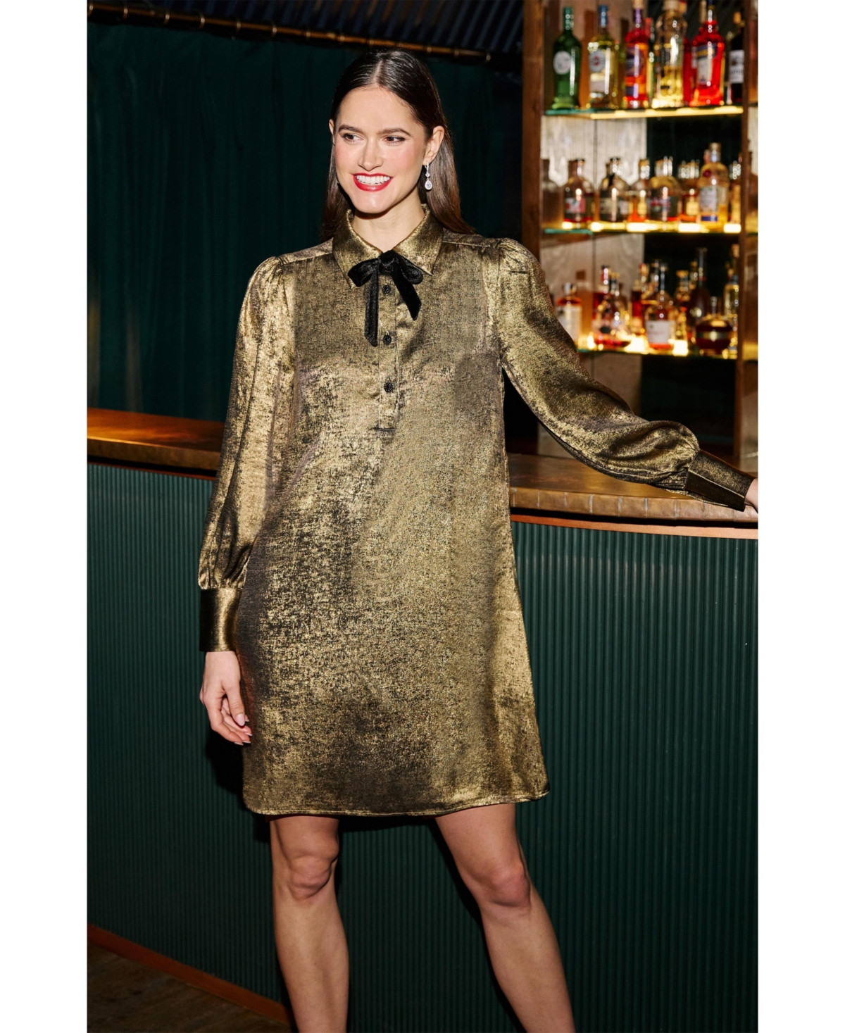Yumi Women's Luminous Bow-Tie Shirt Dress