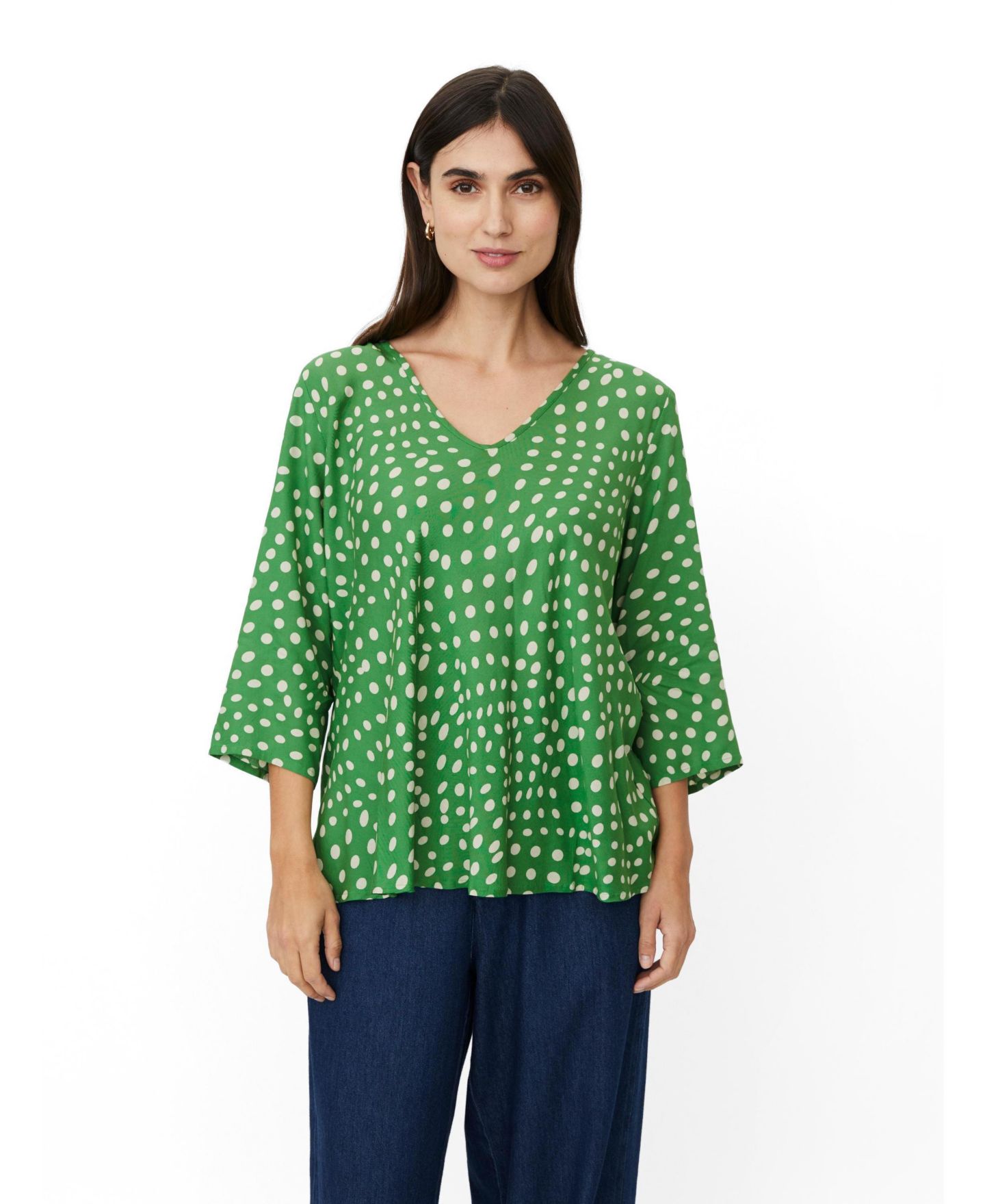 Женская блузка Masai Copenhagen MaKatacia V-Neck 3/4-Sleeve Polka-Dot, цвет: Мятный зелёный — фото 1