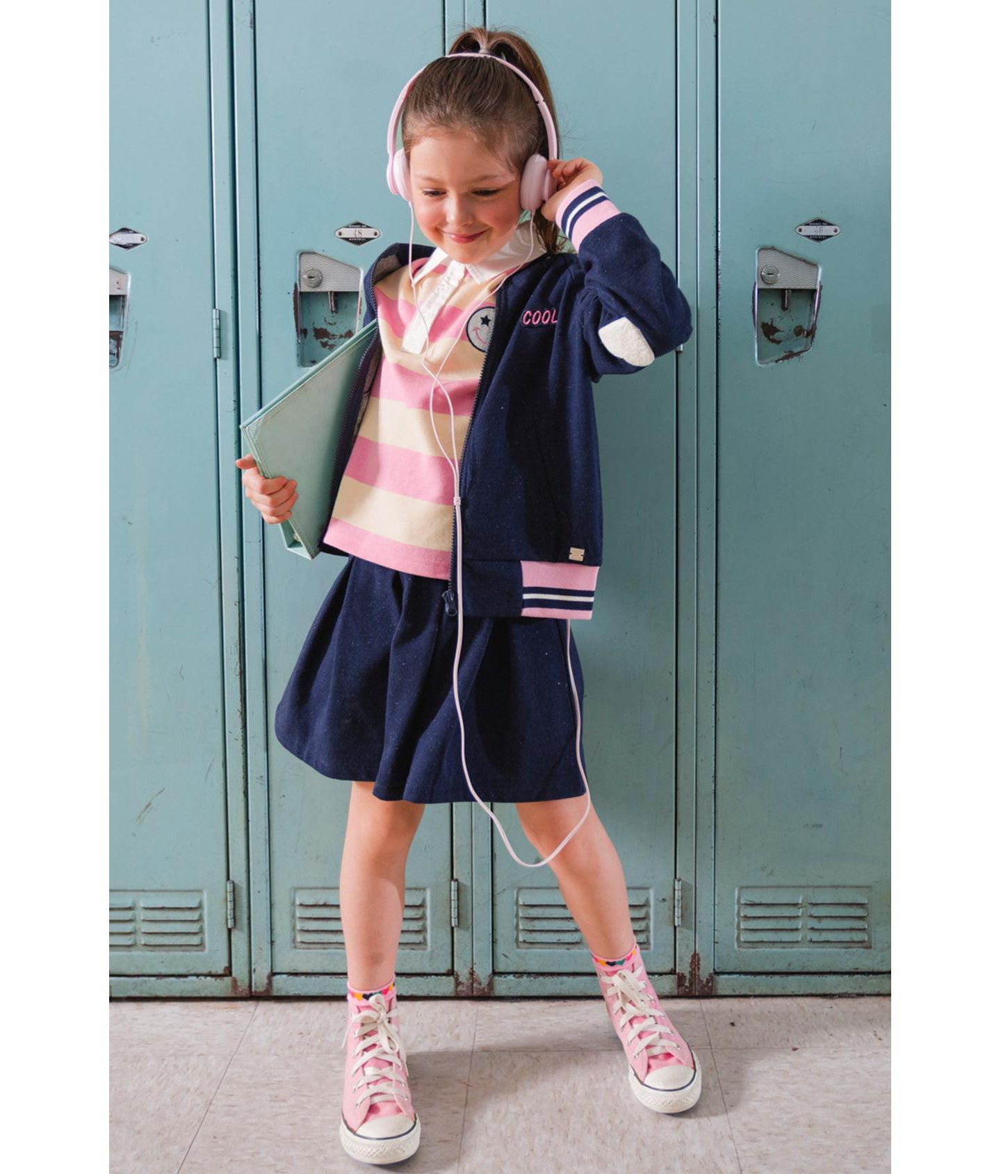 Юбка Deux par Deux (size 6 to 14) Pleated French Terry Skirt Denim для девочек, цвет: Тёмно-синий джинсовый — фото 2