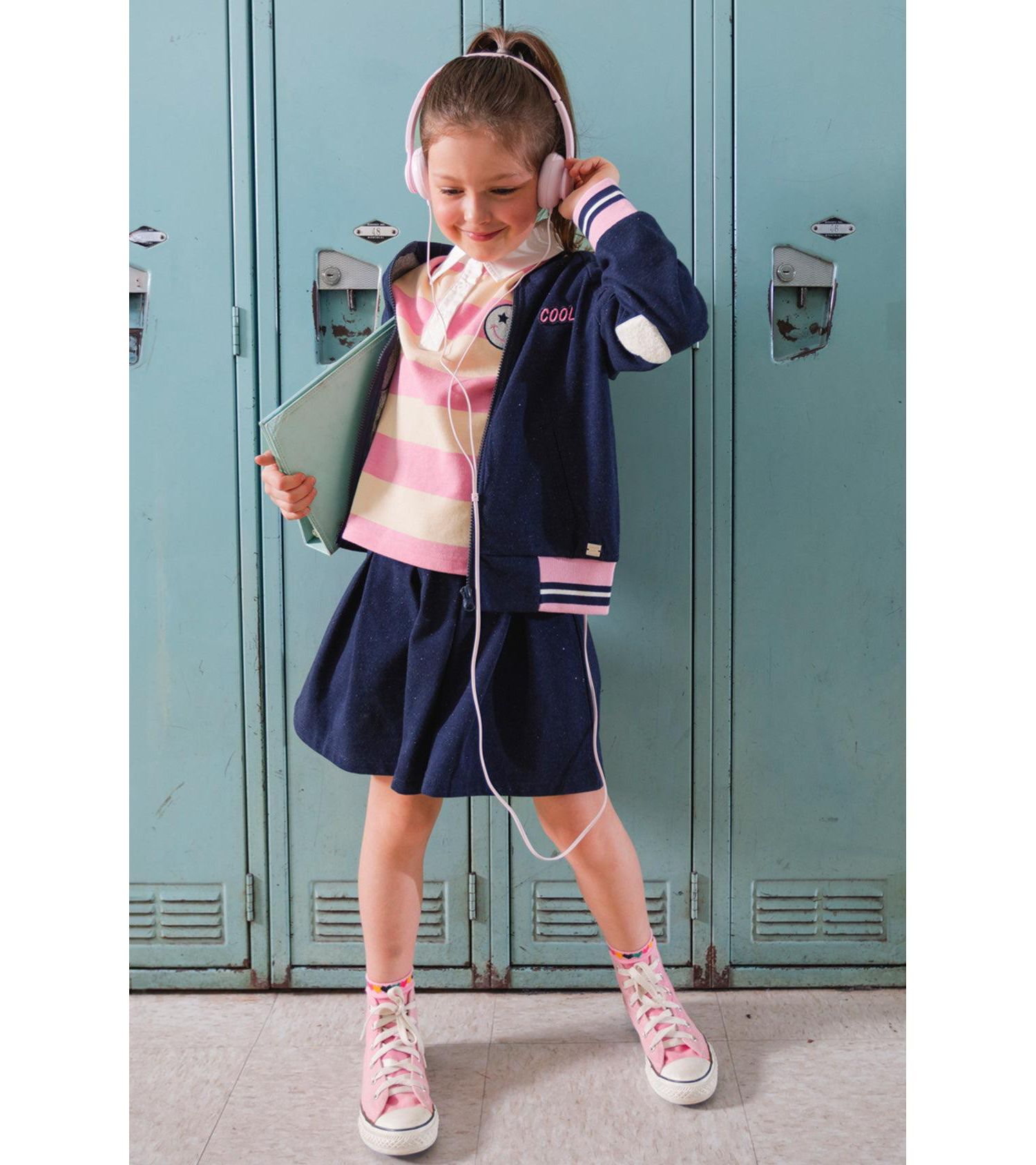 Little and Big Girl ( size 6 to 14 ) Pleated French Terry Skirt Denim