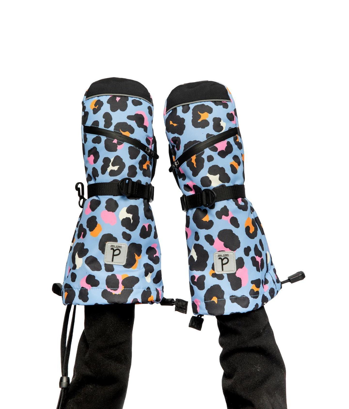 Перчатки Deux par Deux Leopard Print Teknik Winter Mittens для девочек, цвет: Синий леопардовый с принтом — фото 2