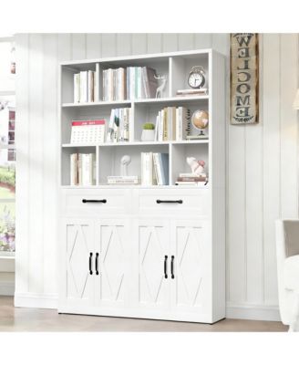 Tall Bookcase Storage Cabinet with Drawers and Doors Metal Organizer
