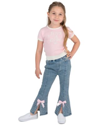 Girls' 2-6X Short-Sleeve Sweater and Demin Pleated Pants, 2-Piece Set