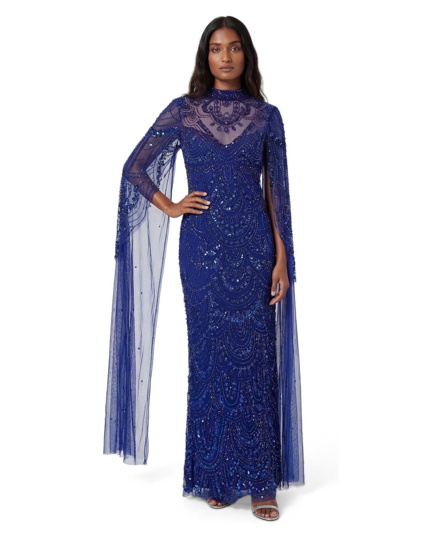 Women's Beaded Midaxi Cape Dress