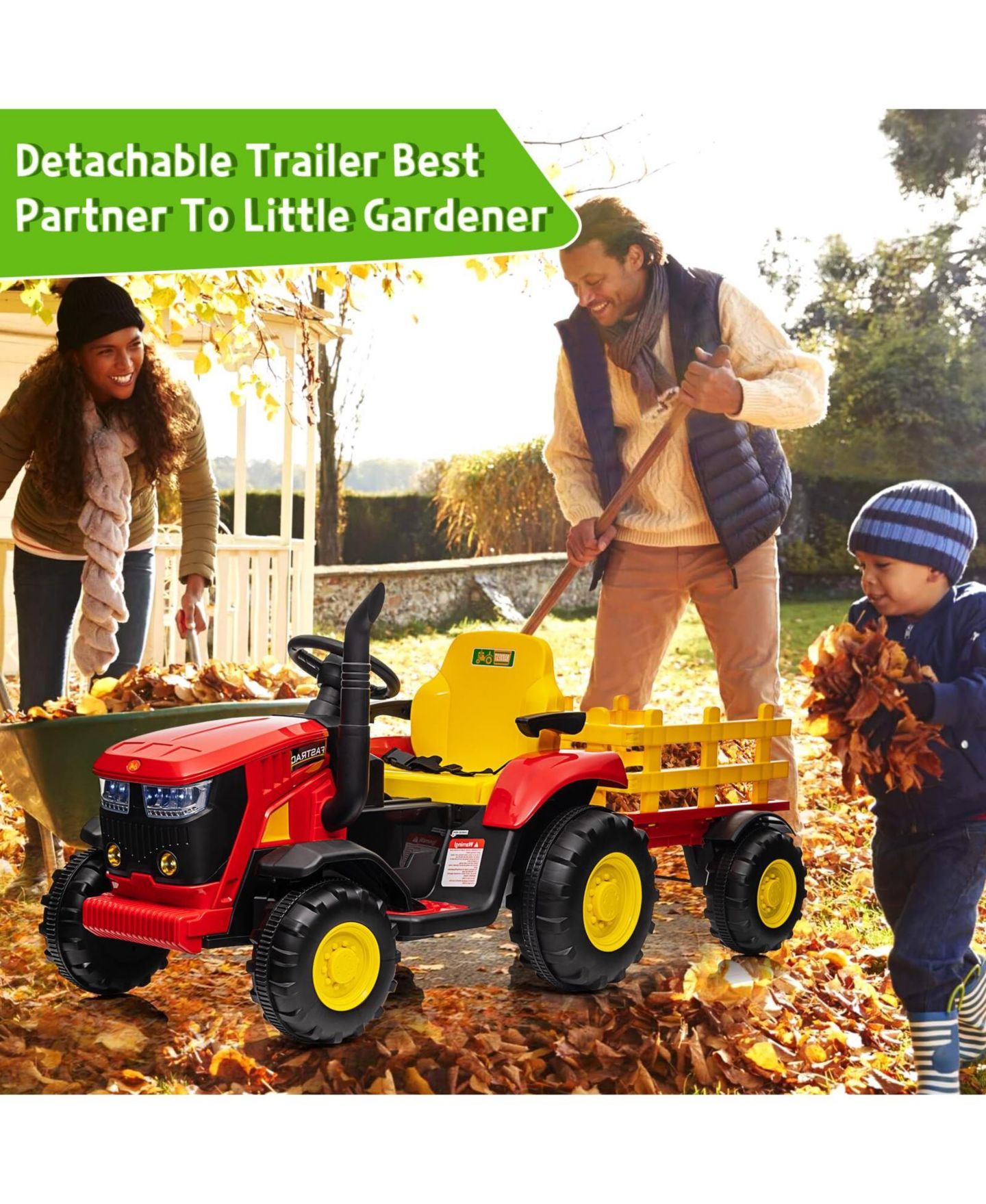 Детская игрушка homfan Electric Ride On Car Tractor with Garden Cart Trailer, 12v Rechargeable Kids Vehicle with Remote Control for Ages 3 to 8, цвет: Красный — фото 8