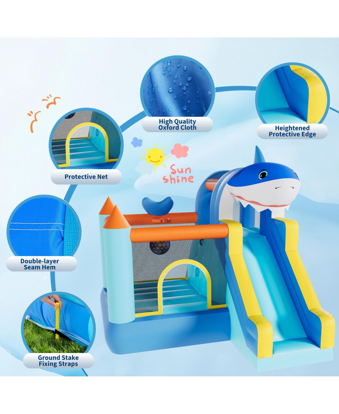 Детская игрушка homfan Inflatable Bounce House 109"L x 102"W x 98"H, Oxford Cloth with Slide & Air Blower, Accommodates 3 Children, Ages 3+ — фото 8