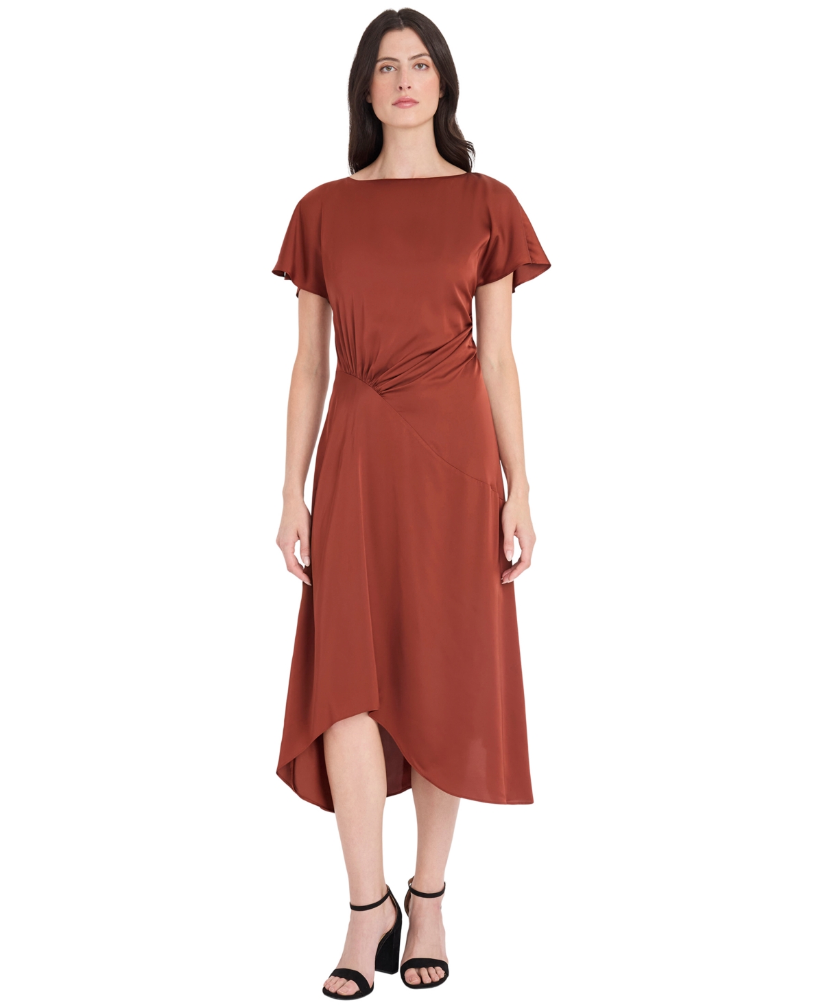 Maggy London Women's Short-Sleeve Midi Waistband Detail Dress - Fired brick
