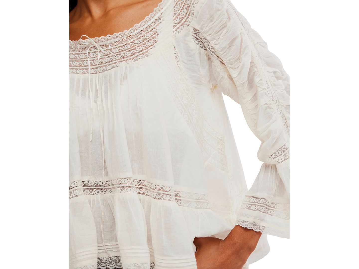 Женская блузка Free People She's A Romantic Top Long Bell Sleeves Lace-Paneling Blouse, цвет: Слоновая кость — фото 4
