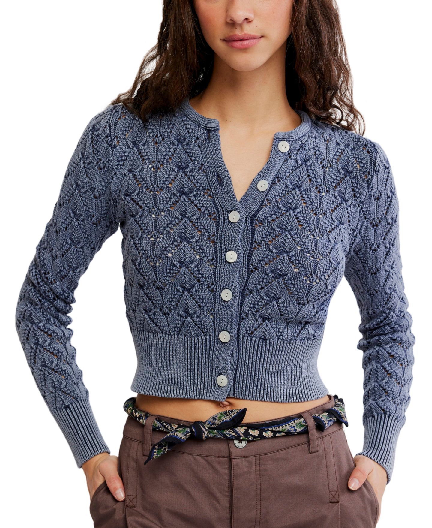 Женский кардиган Free People Pretty In Pointelle Long-Sleeve, цвет: Тёмно-синий — фото 7