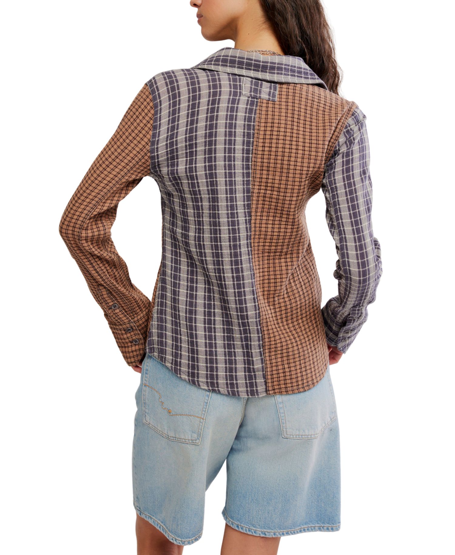 Women's Benny Slim Plaid Paint-Splatter Long-Sleeve Blouse