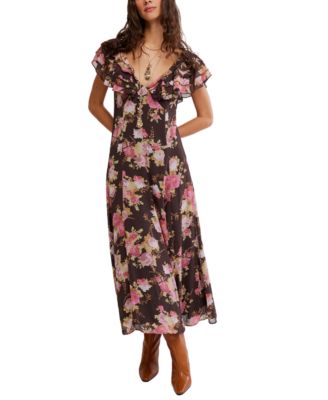 Women's Forsythia Maxi Floral-Print Short-Sleeve V-Neck Dress