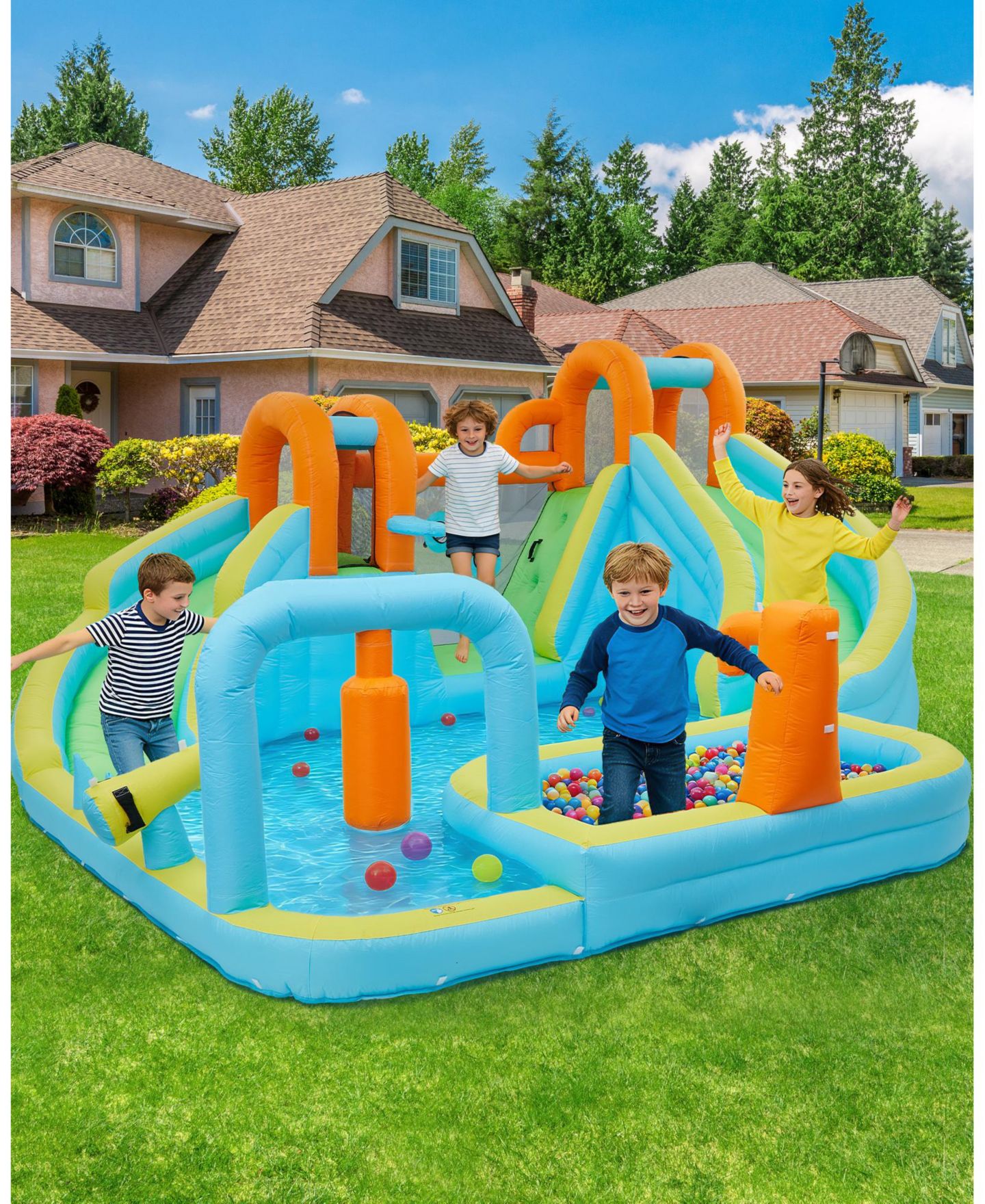 Детская игрушка homfan 10-in-1 Oxford Cloth Inflatable Bounce House with Slide, Holds 2-3 Kids, от 3 лет, цвет: Синий — фото 8