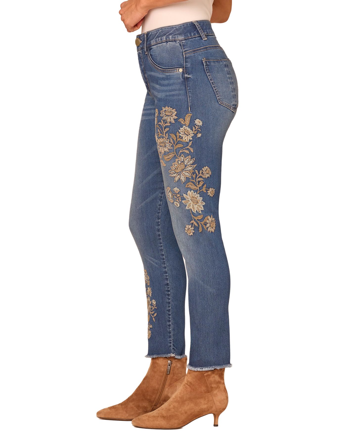 Женские джинсы Democracy Ab Solution High-Rise Floral Embroidery Ankle, цвет: Синий — фото 2