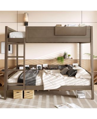  Bunk Bed with Storage Shelf and Bookshelf